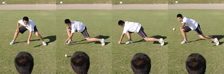 左右に転がされたボールを捕球しトスで返す