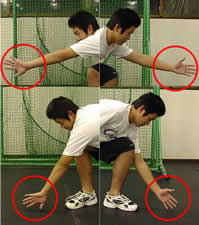 手のひらを捕球方向に向ける